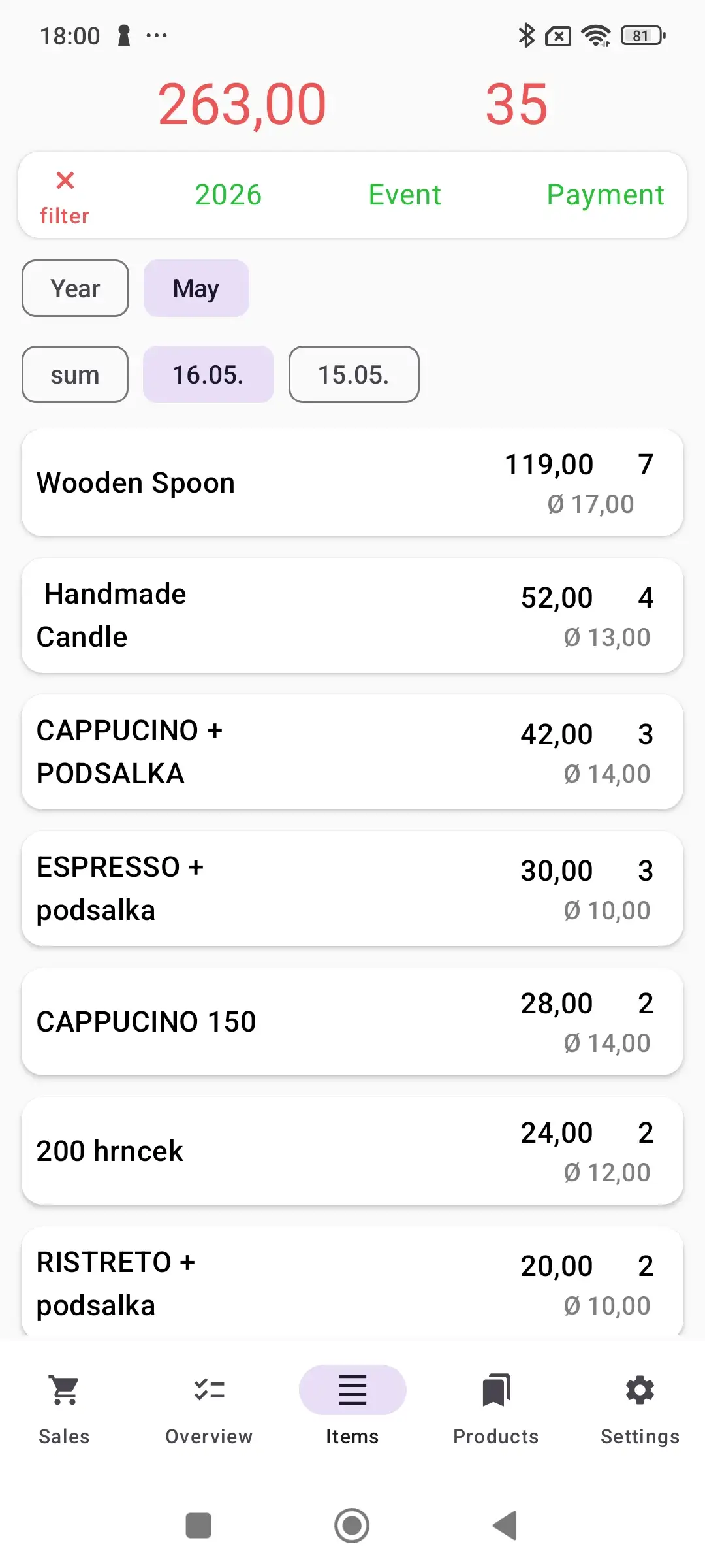 Market app running on mobile phone