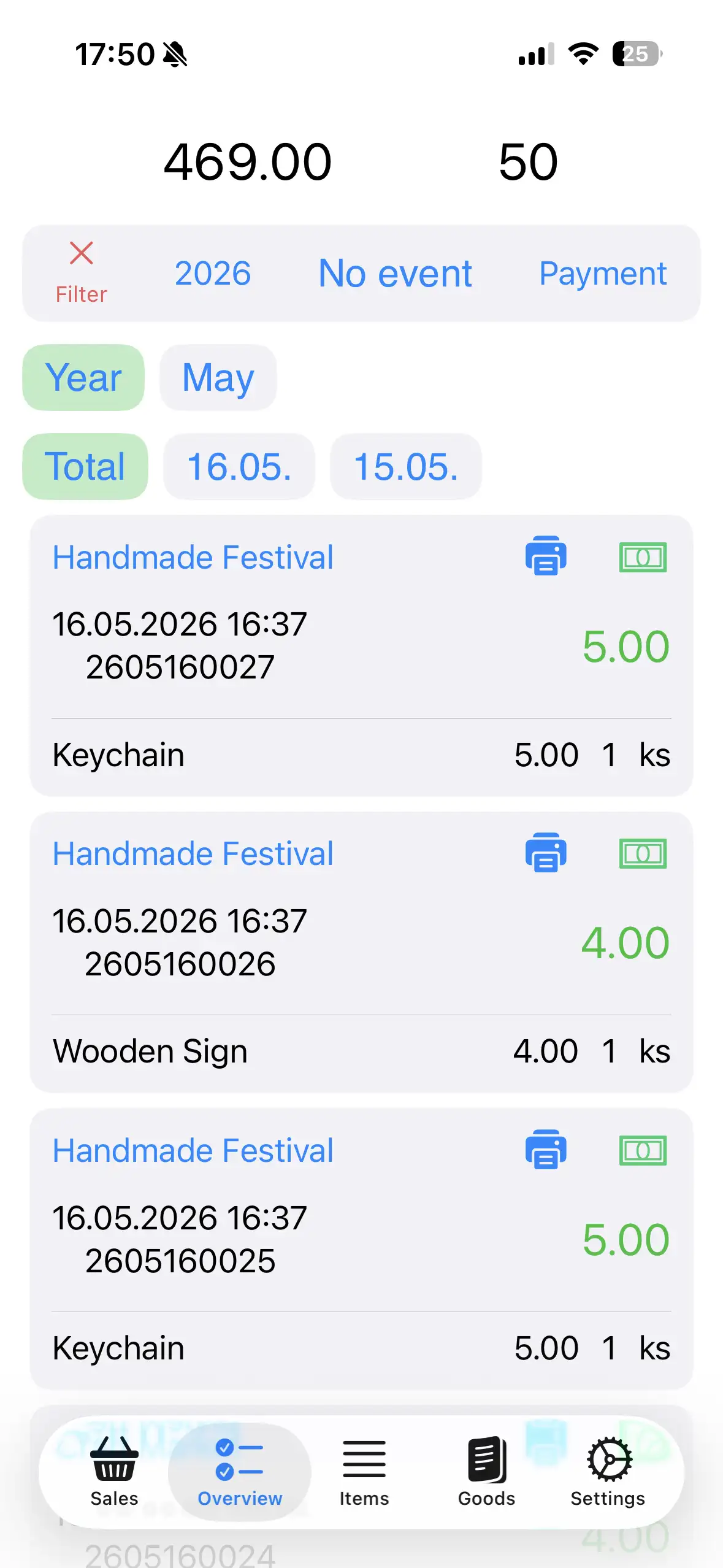 Market app - product management screen