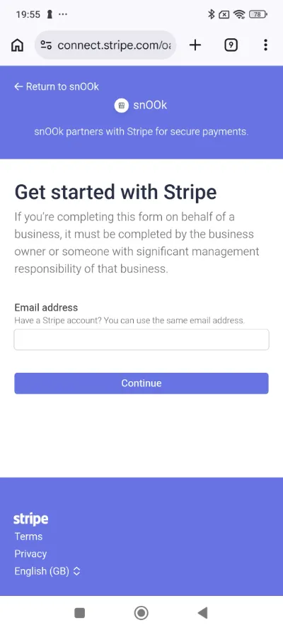 Terminal SumUp / Stripe – Início de sessão